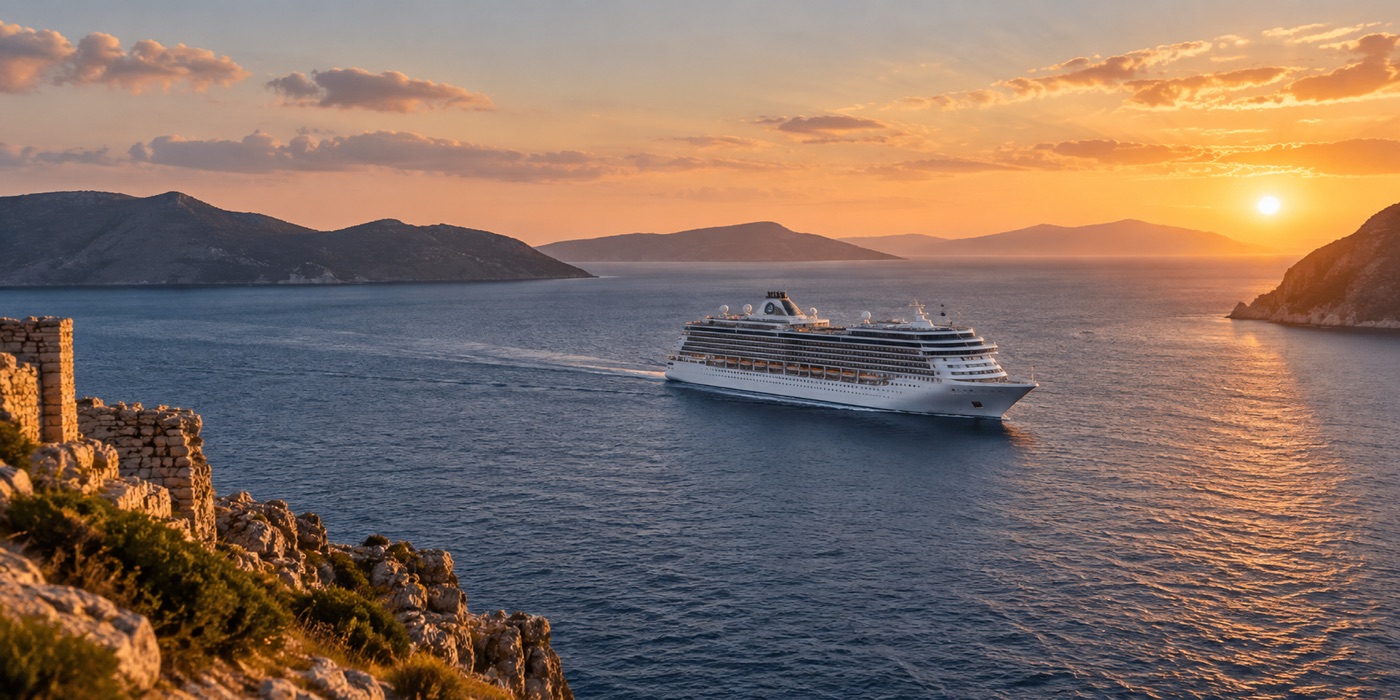 Cruise ship sailing on open water