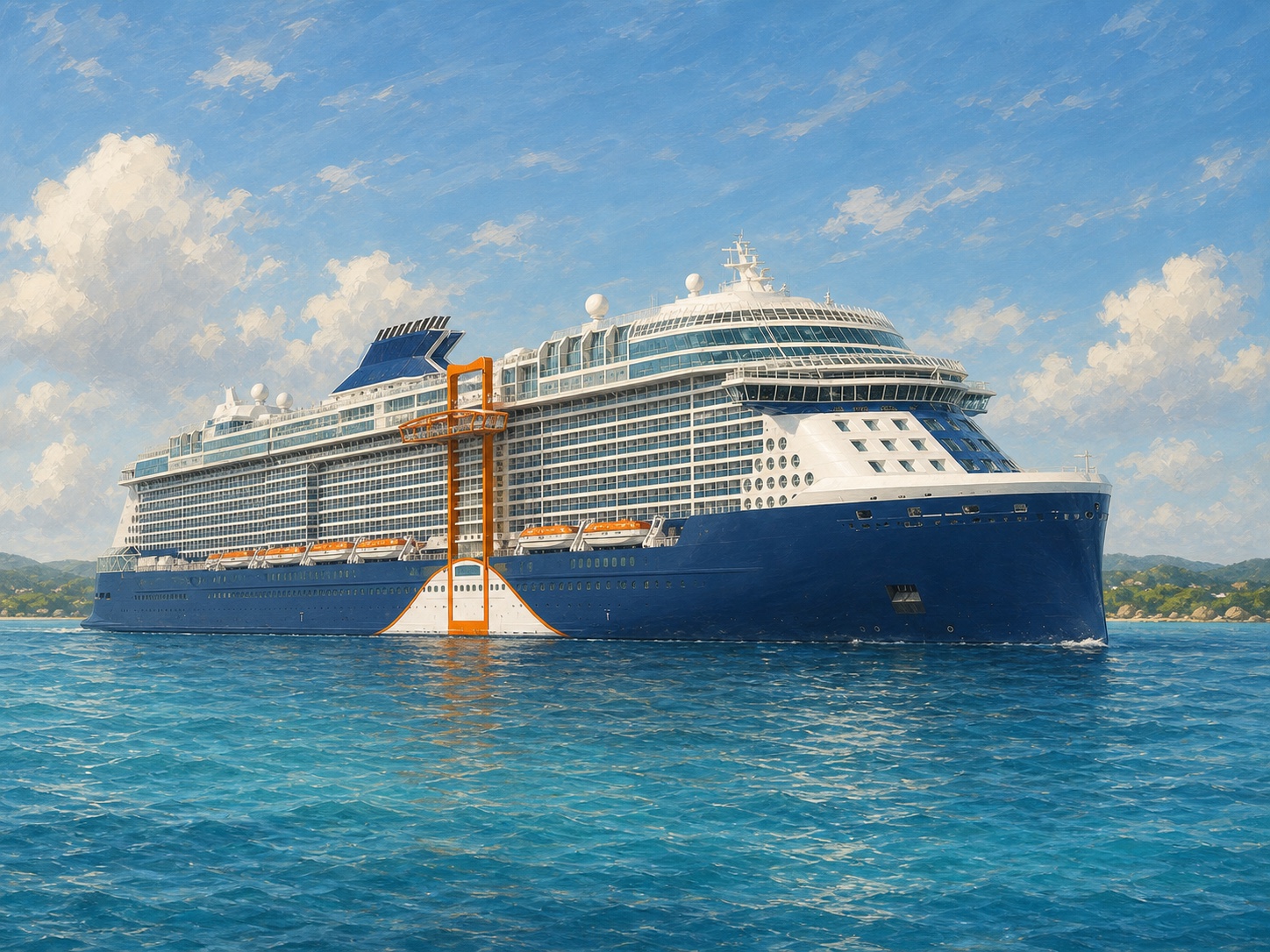 Original painterly illustration of Celebrity Beyond at sea