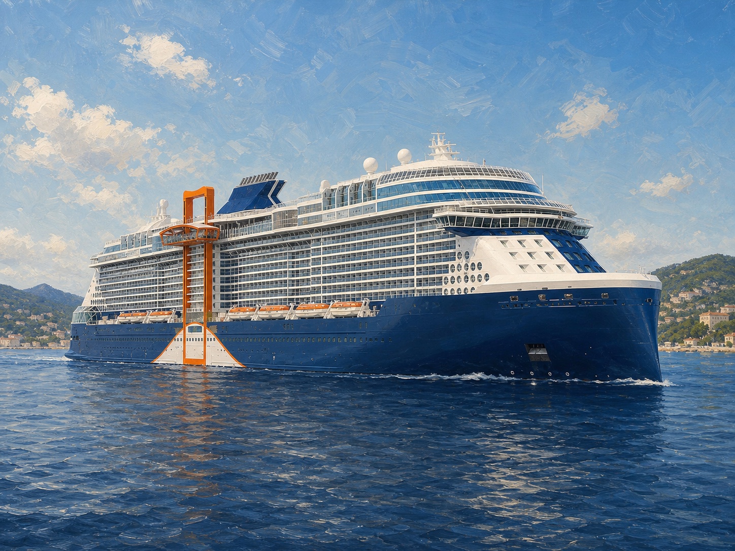 Original painterly illustration of Celebrity Xcel at sea