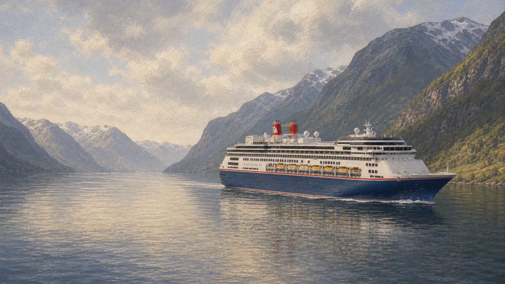 Original fine-art maritime illustration of Fred. Olsen Cruise Lines' Bolette at sea
