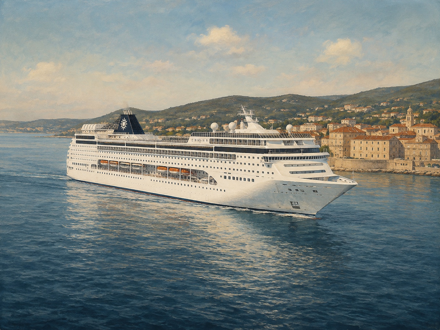 Original fine-art maritime illustration of MSC Opera in the Adriatic