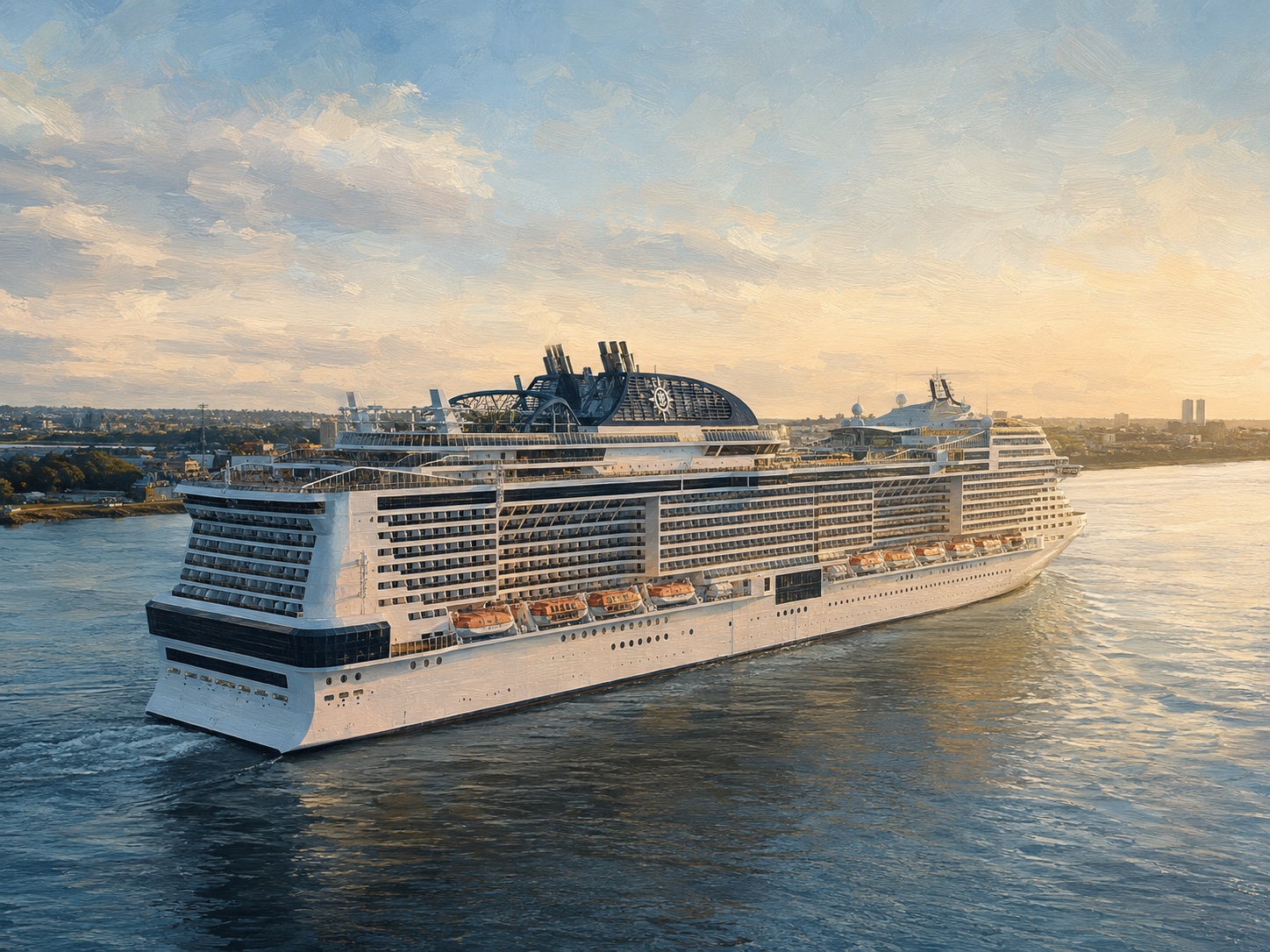 Original fine-art maritime illustration of MSC Virtuosa departing Southampton