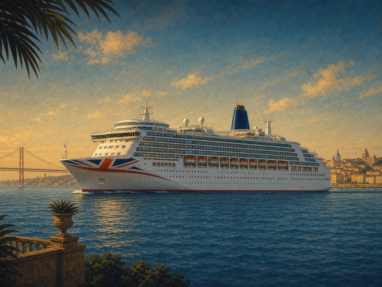 Original painterly illustration of P&O Cruises Ventura at sea