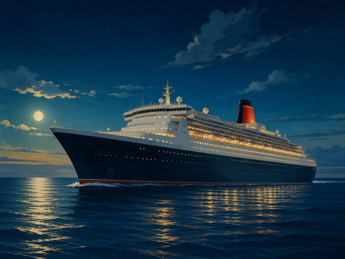 Original fine-art maritime illustration from Elenel's cruise line guide collection