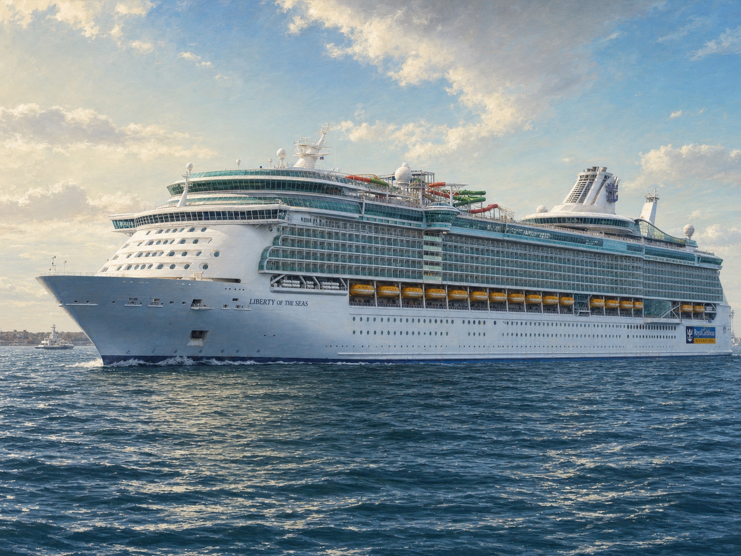 Original realistic maritime illustration of Liberty of the Seas representing Freedom Class