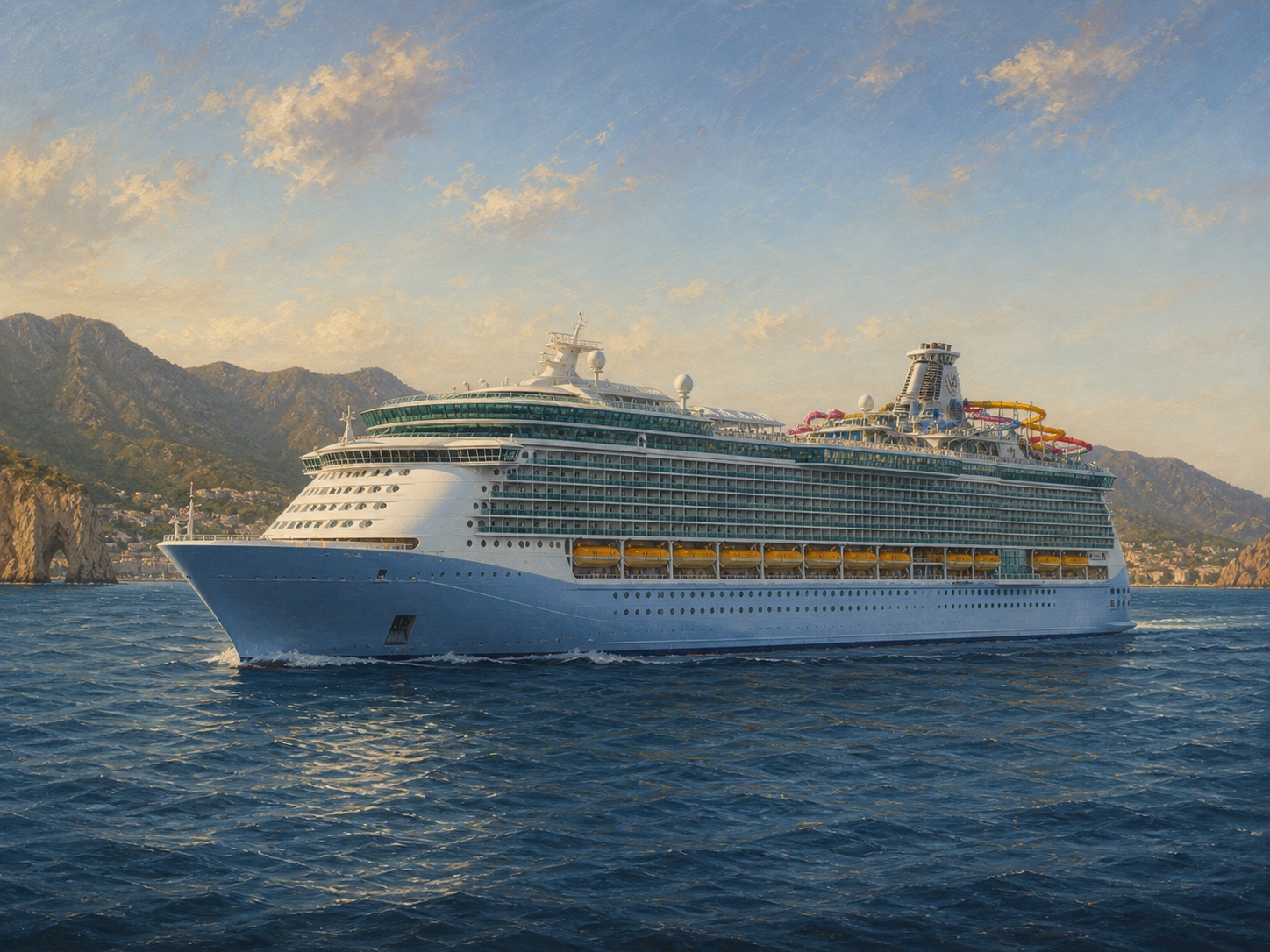 Original realistic maritime illustration of Navigator of the Seas representing Voyager Class