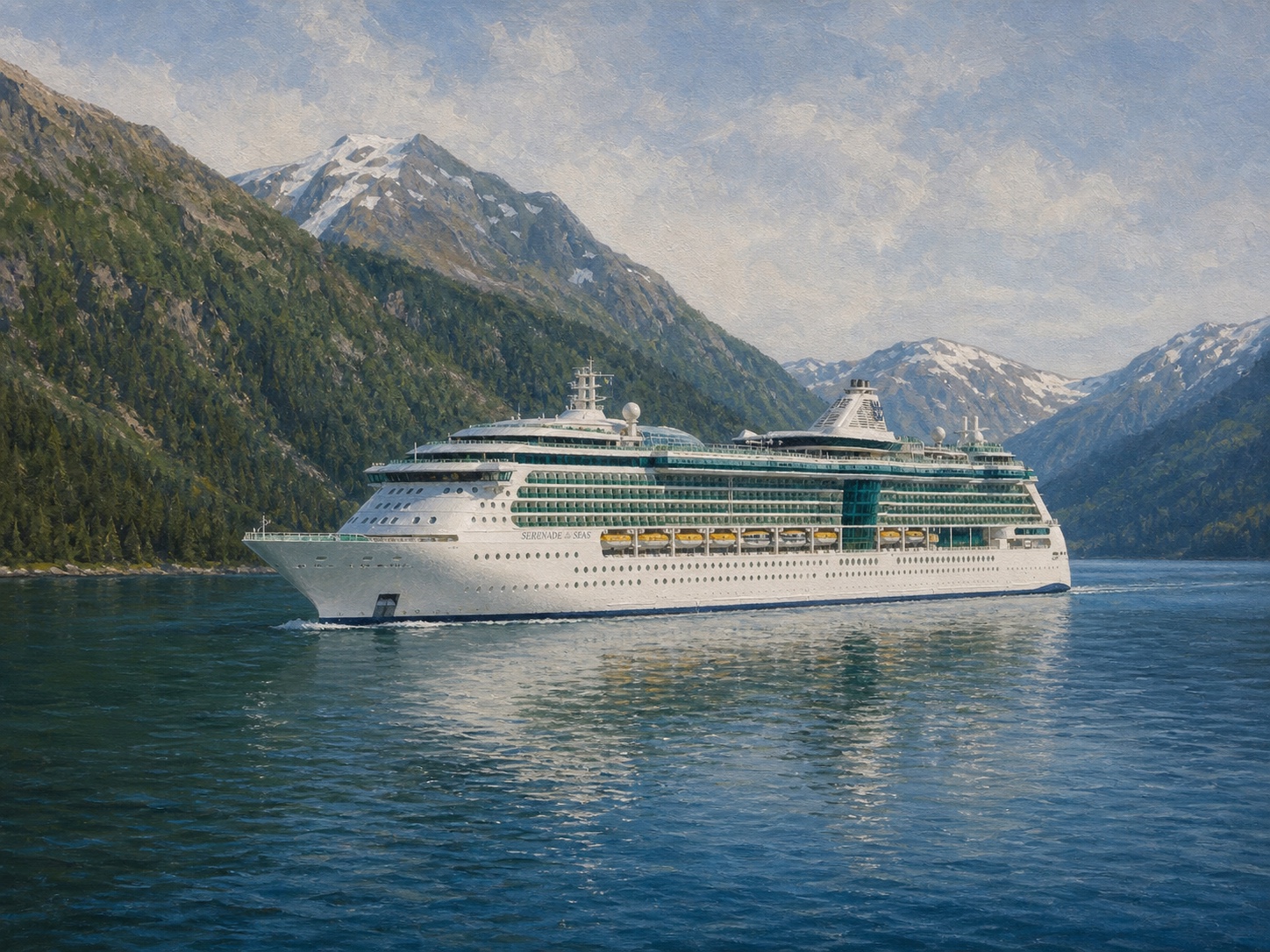 Original realistic maritime illustration of Serenade of the Seas representing Radiance Class