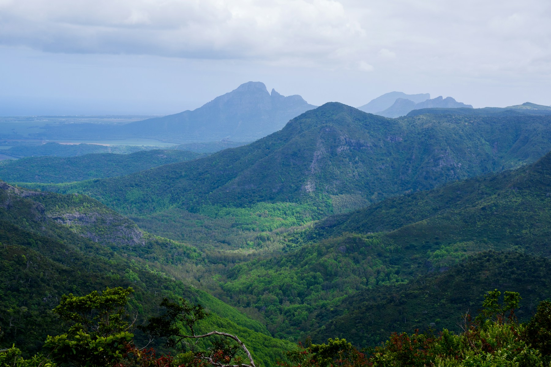 Lush mountain landscape across the interior of Mauritius
